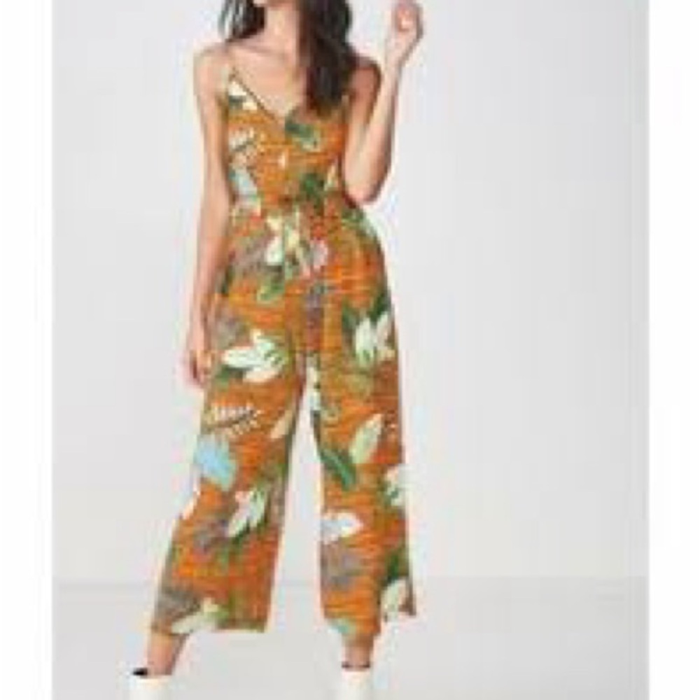 Cotton On Vibrant Orange Tropical Jumpsuit